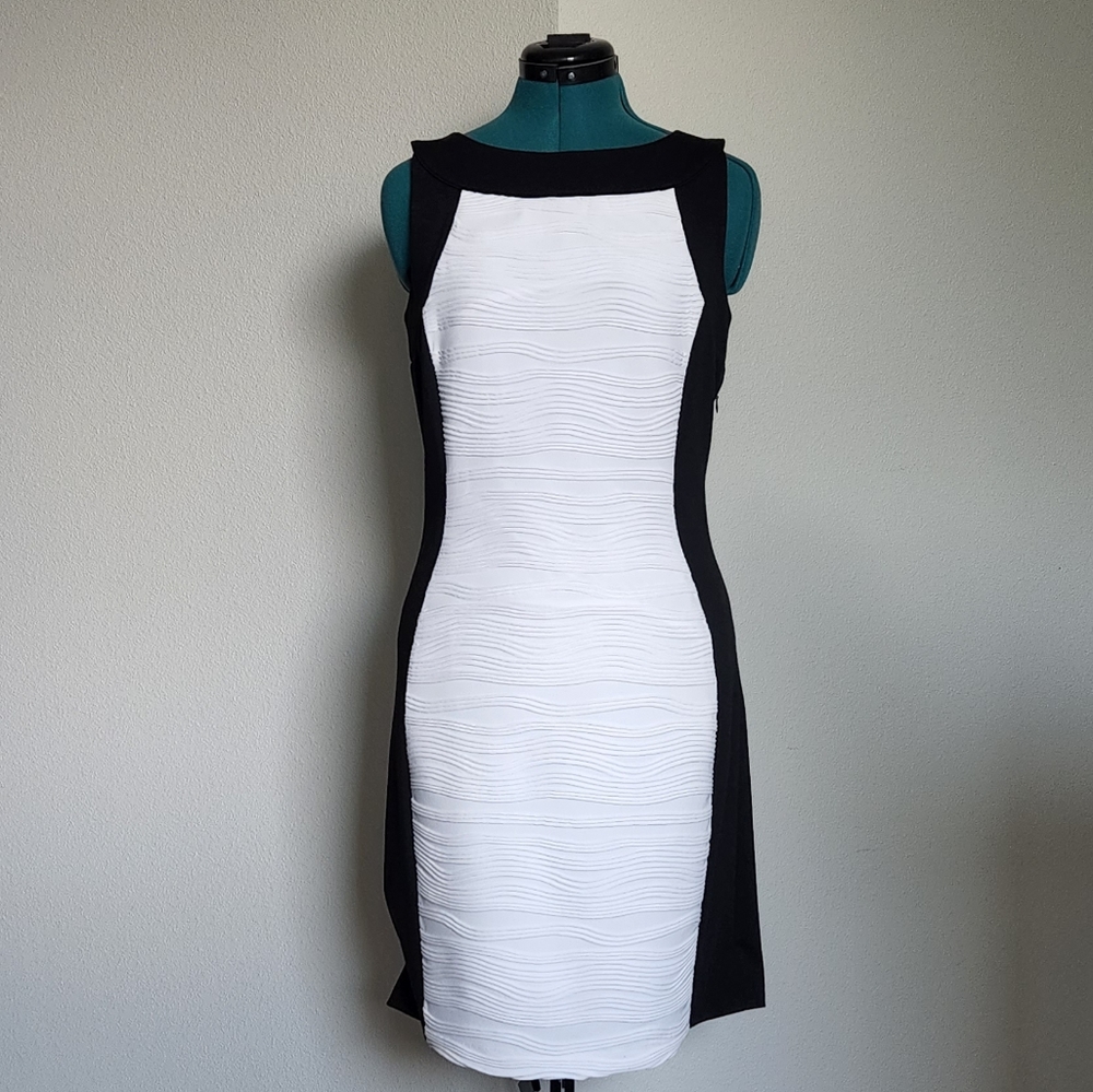 Calvin Klein Black White Textured Bodycon Dress Size 8